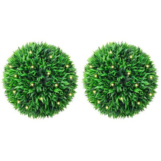 Boules de buis artificielles avec lumières LED 2 pcs vert 38 cm