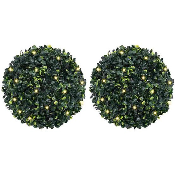 Boules de buis artificielles avec lumières LED 2 pcs vert 45 cm
