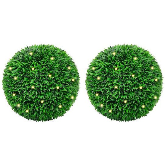 Boules de buis artificielles avec lumières LED 2 pcs vert 55 cm