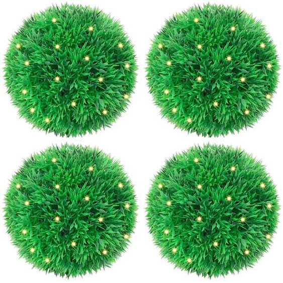Boules de buis artificielles avec lumières LED 4 pcs vert 12 cm