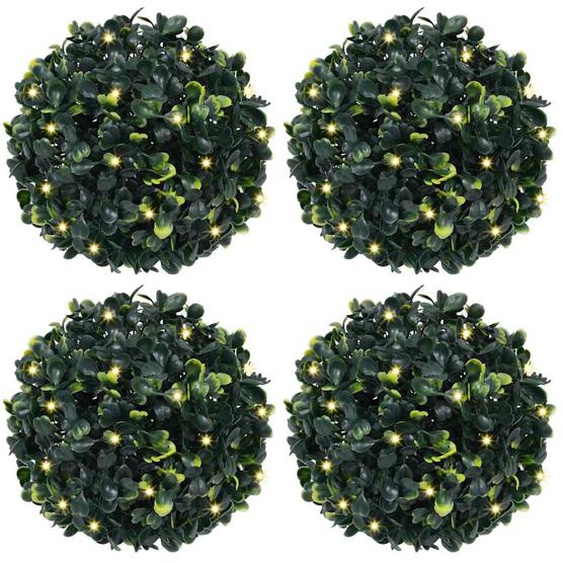 Boules de buis artificielles avec lumières LED 4 pcs vert 12 cm