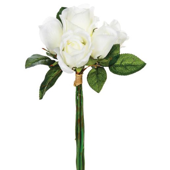 Bouquet de 7 roses artificielles blanches 30cm