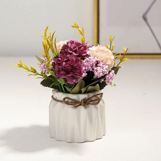 Bouquet de fausses fleurs artificielles en pot, hortensia avec Vase pour décoration de Table à manger