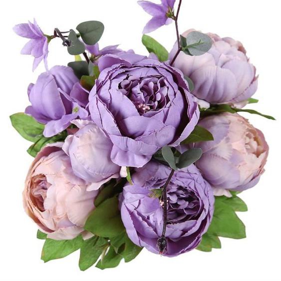 Bouquet de pivoines artificielles vintage en soie pour décoration de mariage, maison, table,, jardin (nouveau violet)