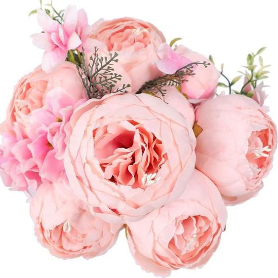 Bouquet de pivoines artificielles vintage en soie pour décoration de mariage, maison, table,, jardin (poudre de rose)