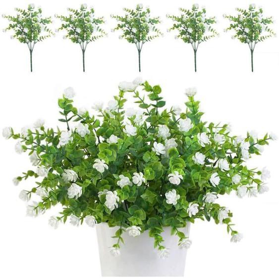 Bouquets de Fleurs Artificielles - BIGILANTUH - Lot de 5 - Blanc - Résistant aux UV - Décoration