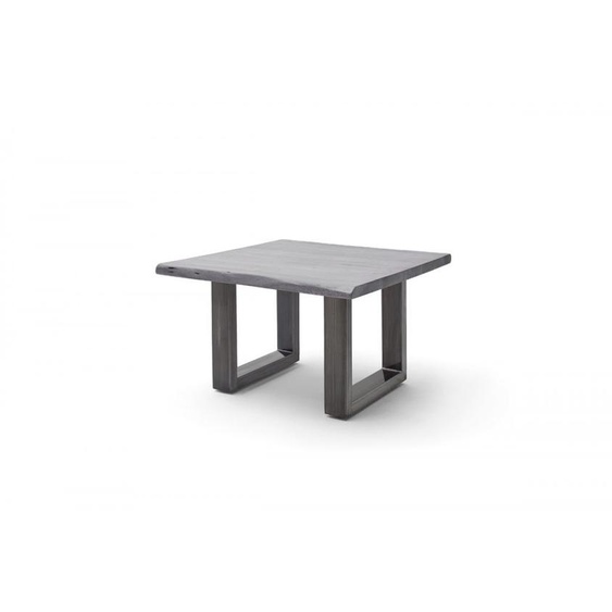 Bout de canapé CLAREN plateau en acacia massif laqué gris piétement U acier vintage