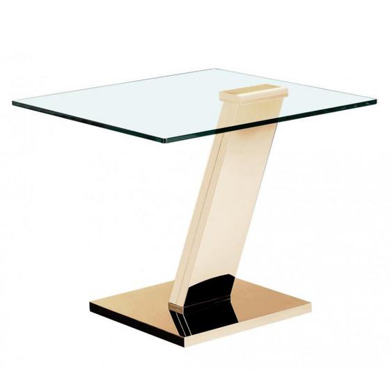 Bout de canapé CLOSE COOPER base acier cuivré plateau verre transparent