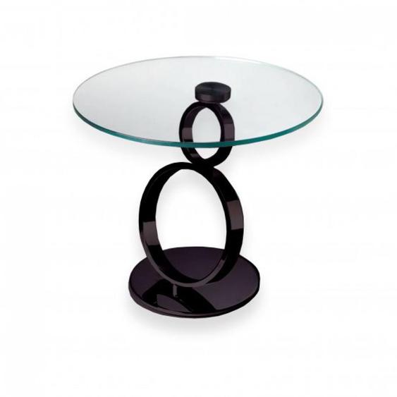 Bout de canapé rond EYES BLACK NICKEL base acier noir plateau verre transparent