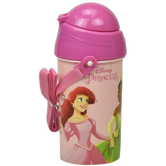 Bouteille D Eau Fille 500 Ml Disney Princesses En Pvc Avec Paille Et Dragonne Disney Princess Rose Fluo
