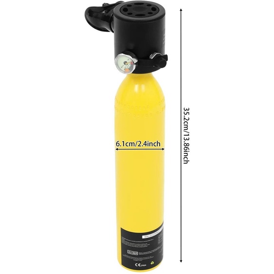 Bouteille de plongée - 0,5L, mini-bouteille doxygène - Appareil respiratoire durgence portable - Aluminium 6061 - Livrée avec une pompe manuelle et une corde de sécurité - Idéale pour la plongée en apnée - Jaune