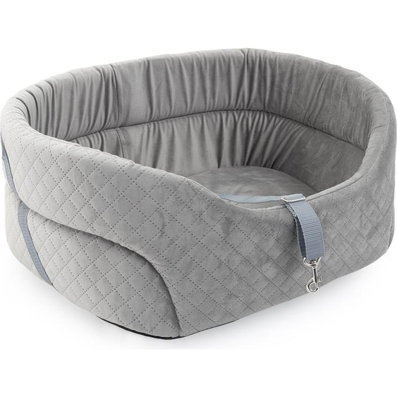 BOUTIQUE ZOO Siège de voiture pour chiens Universel Lavable Résistant à lusure, Siège de voiture pour chien pour siège avant, siège passager, banquette arrière, lit de chien Sac de chien, L : 56 cm x 48 cm, Gris - Imitation daim - Velvet