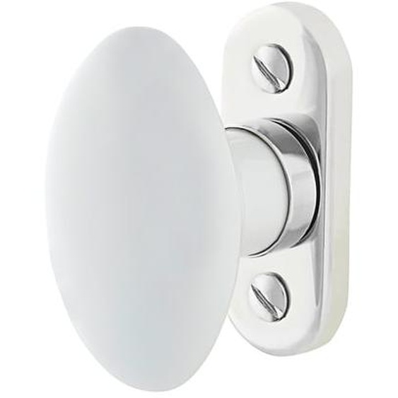 Bouton de fenêtre ovale sur platine porcelaine de Limoges blanc