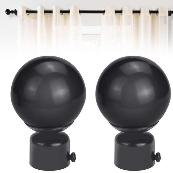 Boutons de fin de tringle à rideau, sphériques, lot de 2, diamètre 26-28 mm, couleur noire