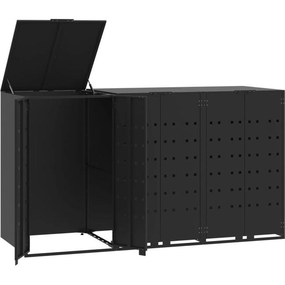 Rangement à roulettes pour poubelles pour 3 bacs noir acier