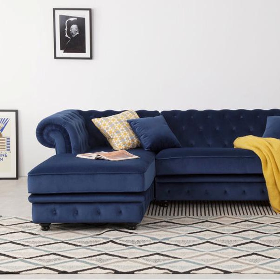 Branagh, canapé d’angle avec méridienne à gauche (vue de face), velours bleu électrique