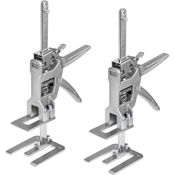 Bras de levage pour gagner du temps - Levier de montage - Lot de 2 - Réglage en hauteur 0-145 mm - 30,2 cm - Alliage daluminium - Pour armoires et carrelages - Blanc