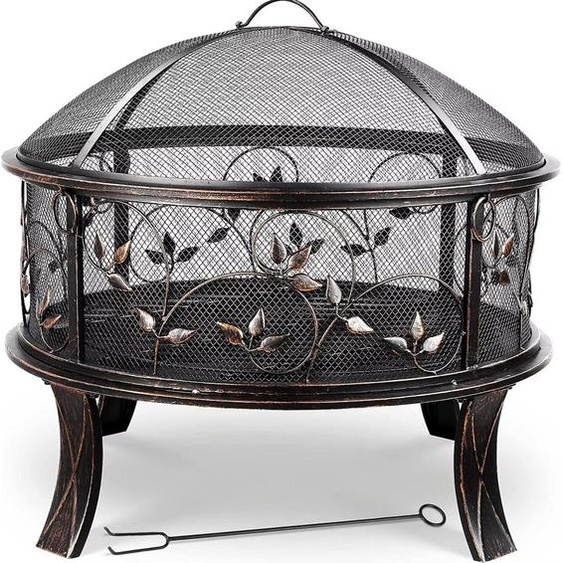 Brasero avec pare-étincelles – Ø71 cm – Feu de terrasse – Barbecue de jardin – Fumoir – Pour le jardin, la terrasse et la chaleur hivernale – Design rétro avec tisonnier et grille à charbon