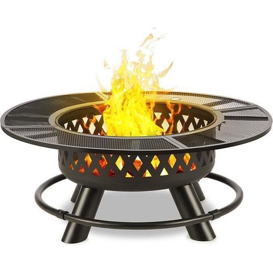 Braséro - Blumfeldt Rosario - jardin ou terrasse 3-en-1 Ø 120cm - Braséro barbecue - Grille inox Ø 70cm - Table dextérieur en acier