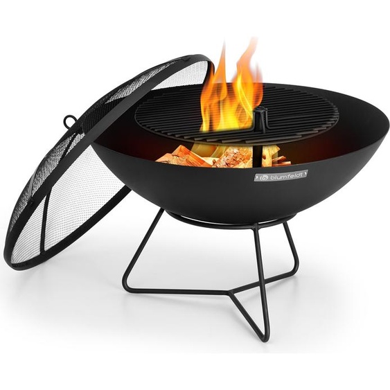 Braséro de jardin - blumfeldt Orbit - Foyer de terrasse - Braséro 3-en-1 - Grille de barbecue Ø40cm - Convertion en table - Acier noir