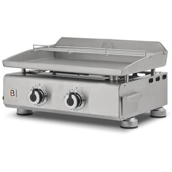 Brasero - Plancha à gaz Silvia ii g Inox 2 Feux - Plaque Inox - 2 brûleurs - Surface de cuisson 52 x 34 cm - Puissance de 5 kW - Grille de maintien