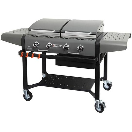 Brasero - Plancha Margaux Gun Metal sur chariot équipé - Grill et Plancha - 4 Feux à gaz - Jusquà 14 convives - Surface de cuisson 86 x 72,7 cm - 15