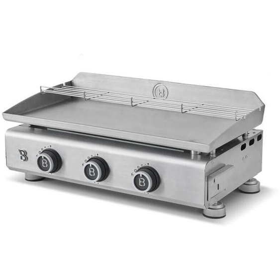 Brasero - Plancha Silvia evo 3 Feux Plaque Inox de 67 x 34 cm - 3 brûleurs - Grille de réchauffement - Piezo intégré - Tiroir Graisse avec jauge de
