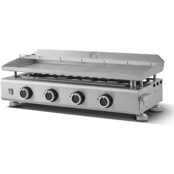 Plancha Silvia evo 4 Feux Plaque Inox de 84 x 34 cm - 4 brûleurs - Grille de réchauffement - Piezo intégré - Tiroir Graisse avec jauge de niveu