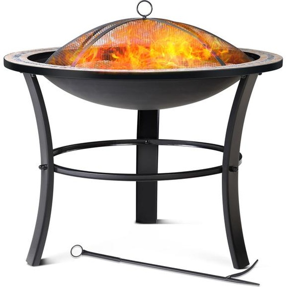 Brasero rond Fuego Ø 76 cm acier laqué pierres mosaïque accessoires couvercle jardin terrasse feu bois charbon briquette barbecue