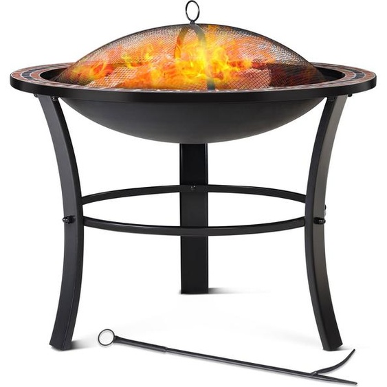 Brasero rond Fuoco Ø 76 cm acier laqué pierres mosaïque accessoires couvercle jardin terrasse feu bois charbon briquette barbecue