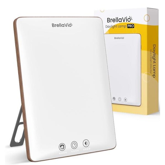 BrellaVio lampe lumière du jour PRO 12.000 Lux - avec sac - lampe de simulation de lumière du jour LED sans UV - lampe lumière du jour pour maison/bureau (couleur bois)