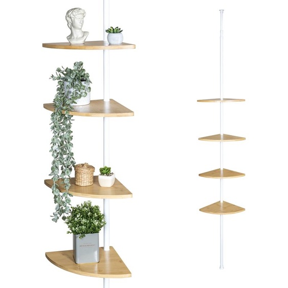 bremermann Étagère dangle murale télescopique avec 4 étagères en bambou, blanc