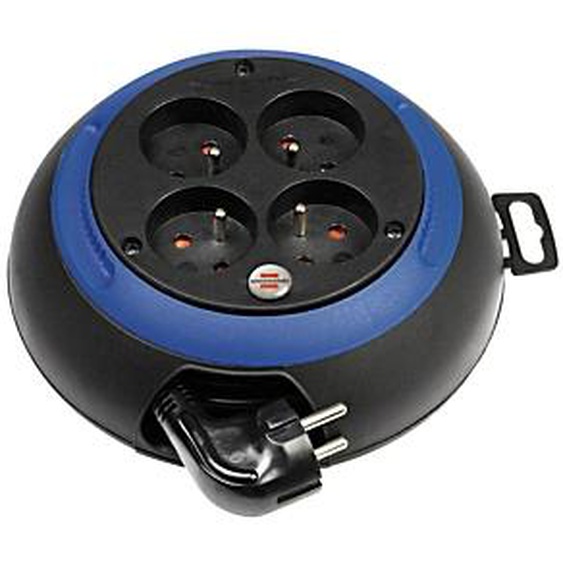 BRENNENSTUHL Enrouleur électrique domestique Brennenstuhl, Design-Box 4 prises, câble 3m H05VV-F 3G1,0, coloris bleu / noir