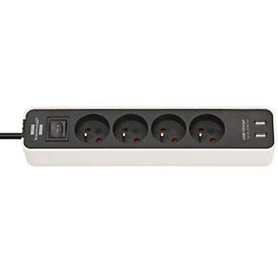 BRENNENSTUHL Multiprise Ecolor Brennenstuhl, 4 prises courant, 2 prises USB, coloris noir et blanc