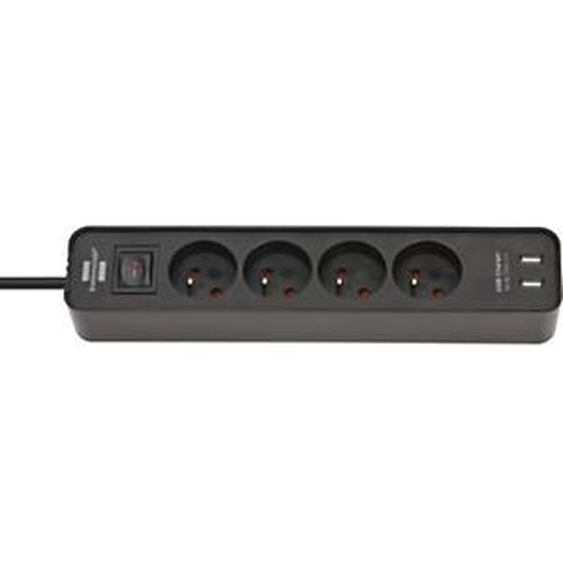 BRENNENSTUHL Multiprise Ecolor Brennenstuhl, 4 prises courant, 2 prises USB, coloris noir