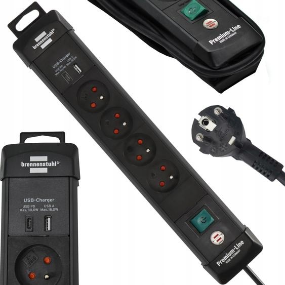 Brennenstuhl Premium-Line Multiprise 4 prises USB sélecteur 1,8m
