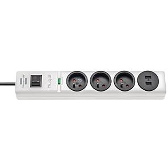 BRENNENSTUHL Prolongateur multiprise hugo! Brennenstuhl, parasurtenseur 19 500A, 3 prises courant, 2 prises USB, coloris blanc