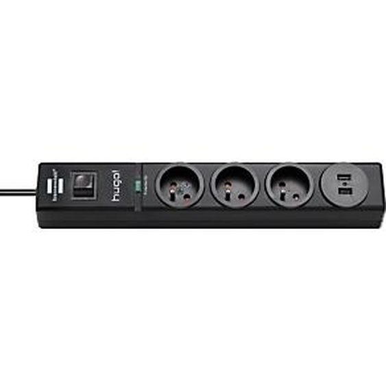 BRENNENSTUHL Prolongateur multiprise hugo! Brennenstuhl, parasurtenseur 19 500A, 3 prises courant, 2 prises USB, coloris noir