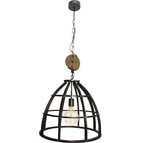 Brilliant 93411-76  2 Suspension 1L E27. H.140cm Ø48cm. metal-bois Coloris noir antique, 60 W