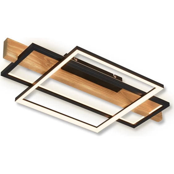 Briloner Cadre Lampe de plafond LED, lumière indirecte, 3 niveaux de commutation,Reproduction bois, lumière blanc chaud, noir-bois, 55 x 30 x 8 cm