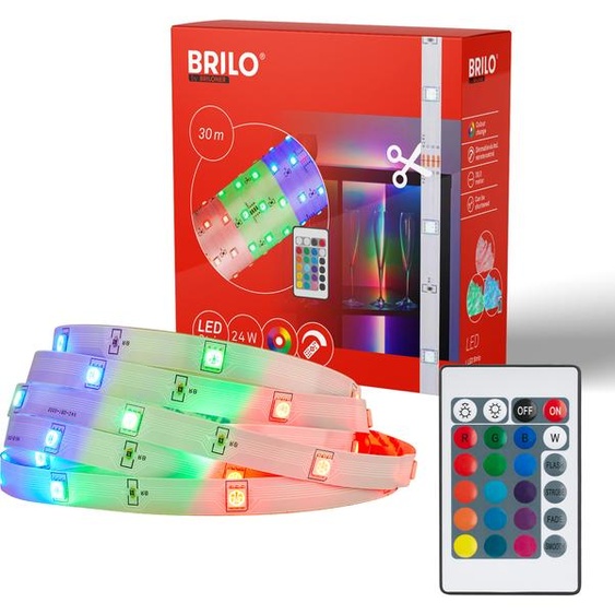Briloner LED Strip 30m, RGB couleurs de lumière, télécommande, autocollant, raccourcissable, blanc, 30 m