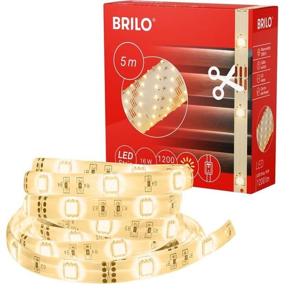 Briloner Leuchten - LED Band 5m, LED Strip autocollant, bande incl. interrupteur marche/arrêt, 16 Watt, blanc, IP20, Warm, Blanc