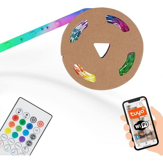 Briloner Leuchten MAGIC SMART - Rubans à LED - Couleurs numériques RGBIC - Capteur de musique - Contrôle par app - Télécommande incluse - 500 x 1 cm