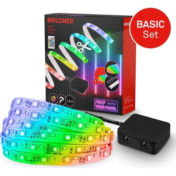 Briloner Pimp your Panel LED Strip, Set de base RGB, Pimp your Panel, Pilote, Télécommande, Blanc, 260 x 1 cm