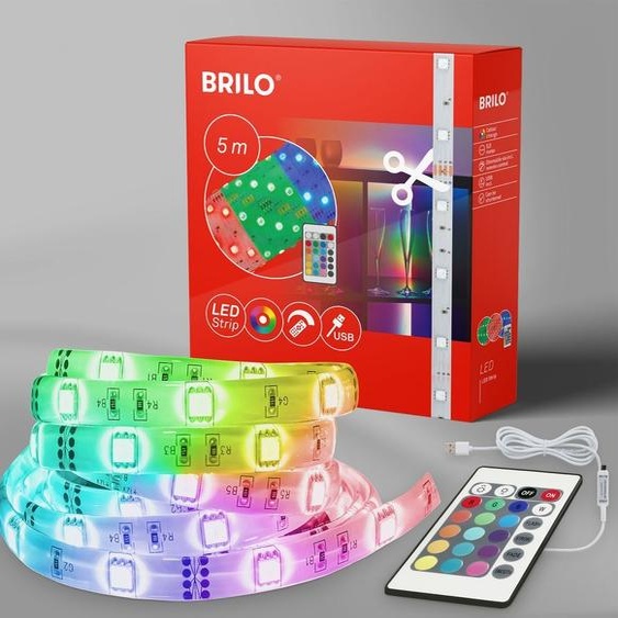 BRILONER - RGB LED Strip 5m, LED bande lumineuse raccourcissable, changement de couleur, chaîne lumineuse, télécommande, LED Band, LED Bar, LED Strip