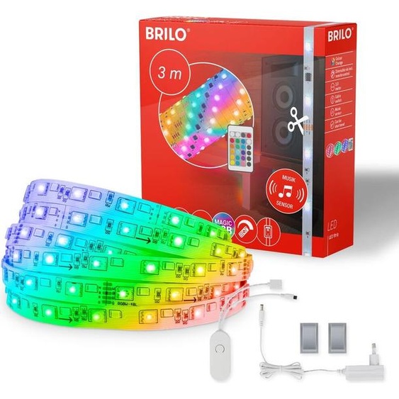 BRILONER - RGBIC LED Strip 3m, Magic RGB LED bande lumineuse raccourcissable, contrôlé par la musique, capteur de musique, télécommande, bande LED, bande LED RGBIC