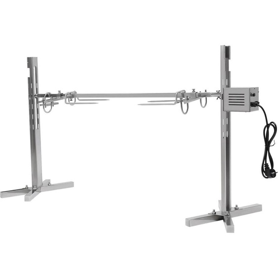 Broche rotisserie électrique pour barbecue - Ensemble rotisserie - 20 W, 220 V - 2,5 tours par minute, rotation à 360° - Broche en acier inoxydable, réglable en hauteur (134 cm), pour environ 30 personnes - Argent