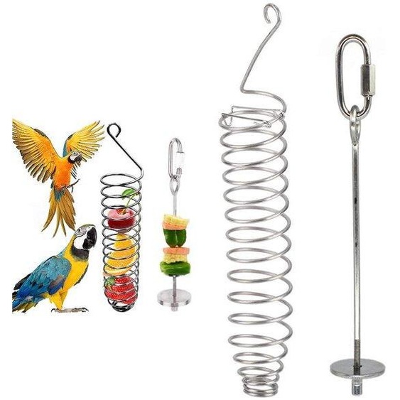 Brochette pour perroquet, support à fruits, mangeoire en spirale en acier inoxydable, jouet pour oiseaux, avec tige en acier inoxydable