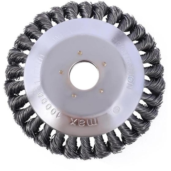 Brosse à mauvaises herbes en fil dacier - Tête de coupe rotative de 15 cm - Brosse ronde en fil métallique - Pour tondeuses à gazon à essence - Acier au manganèse et acier inoxydable - Argent