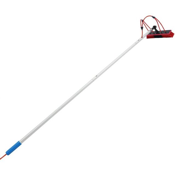 Brosse de nettoyage pour panneaux solaires - Kit de nettoyage télescopique - Tige de 5 mètres - Brosse douce de 35 cm - Avec système dalimentation en eau et tuyau de 20 mètres - Tête de brosse pivotante à 180° - Alliage daluminium - Argent/Rouge
